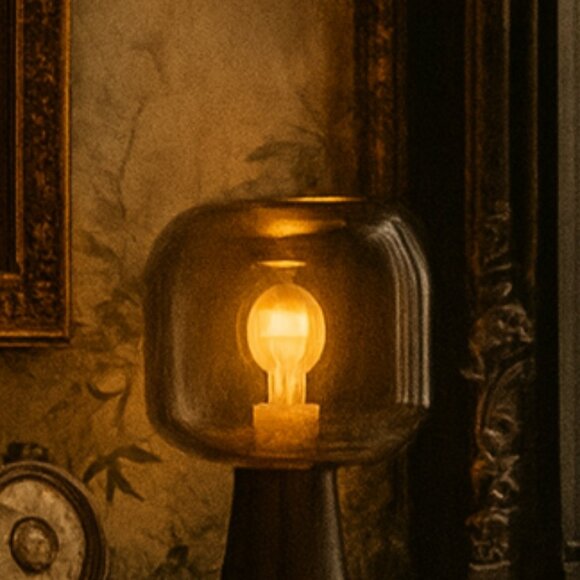 NWT Dusk Dawn Smoked Glass Drum Table Lamp Nordic Style - Picture 4 of 7